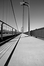 A black and white shot of the Golden Gate Bridge in San Francisco.
