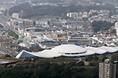 Aerial view of St. Helier and Jersey's waterfront cinema complex