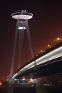 The New Bridge in Bratislava across the Danube river. At the top is a ...