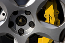 Front wheel detail of a Lamborghini Gallardo.
