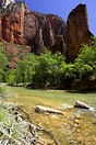 View of Zion Canyon and the Virgin River whose actions formed the cany... View of Zion Canyon and the Virgin River whose actions formed the cany...