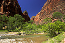 View of the Virgin River as it winds through Zion Canyon, taken from t...