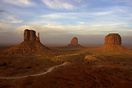 A view of the Mittens, left and right, with Merrick Butte on the right...