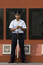 A soldier guards the monument to the soldiers fallen in the Falkland w...