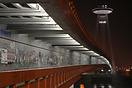 The New Bridge featuring a bar on the Top. Bratislava, Slovakia