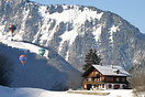 A chalet in the Swiss Alps during Chateau D'Oex International Balloon ...