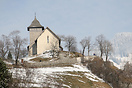 The church sits at the top of a hill in Chateau D'Oex