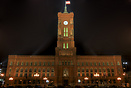 Berlin's Red Town Hall (Rotes Rathaus) at night.
