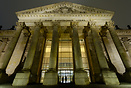 The main entrance of the Reichstag building, which is home to the Bund...