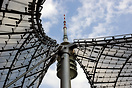 The Olympic Tower seen through parts of the famous roof construction i...