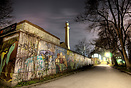 The wall of the Muffathalle is painted all over with Graffiti. Mueller...