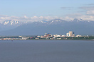 Looking across the Cook Inlet showing downtown Anchorage