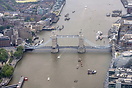 Aerial view of Tower Bridge which crosses the river Thames. The suspen...