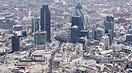 Aerial view of the many buildings that make up the financial district ...
