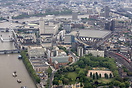 Aeriel View looking north up the river Thames while over Westminster w...