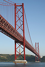 The Ponte 25 de Abril stretching over the river Tagus. The religious m...