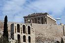 An airship passing behind the Acropolis and Parthenon, Athens