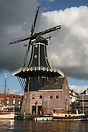 De Adriaan windmill on the banks of the River Spaarne in Haarlem origi...