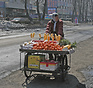 This lady pushes her attractive wares through frozen streets in China\...