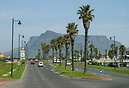 Street scene in Century City, Cape Town with Table Mountain in the bac...