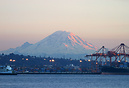 View across Seattle harbour of Mount Rainier