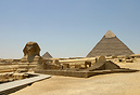 Great Sphinx of Giza with the Pyramid of Khufu (Great Pyramid) in the ...
