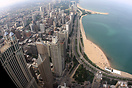 Aerial view of Chicago and the Lake Michigan shoreline