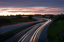 Cars making light trails on the A1 motorway on a summer's evening 
