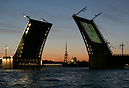The Peter and Paul Fortress and Cathedral seen through the open spans ...