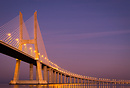 The Ponte Vasco da Gama spanning the Tagus River in Lisbon at dusk