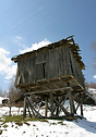 A traditional elevated food store in a Yuvacik village.