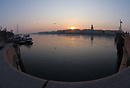 View across the Neva River at dusk from the Palace Bridge.